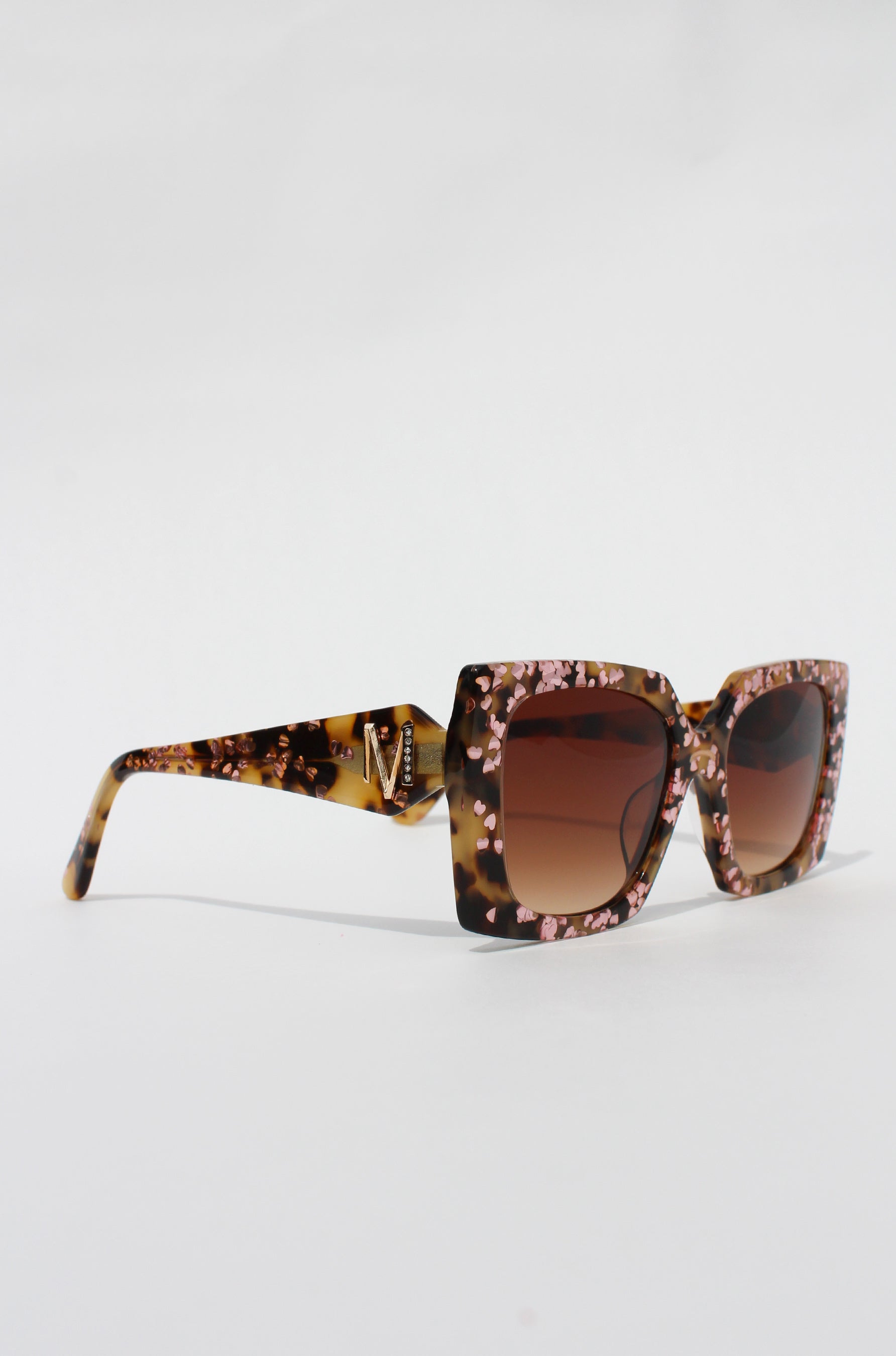 Lovetort ~ Tortoiseshell &amp; chunky gold heart glitter Square Sunglasses