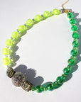 NEON DARLING ~ Handmade necklace with fluoro faceted beads with small pearls and emerald green beads and a crystal centrepiece