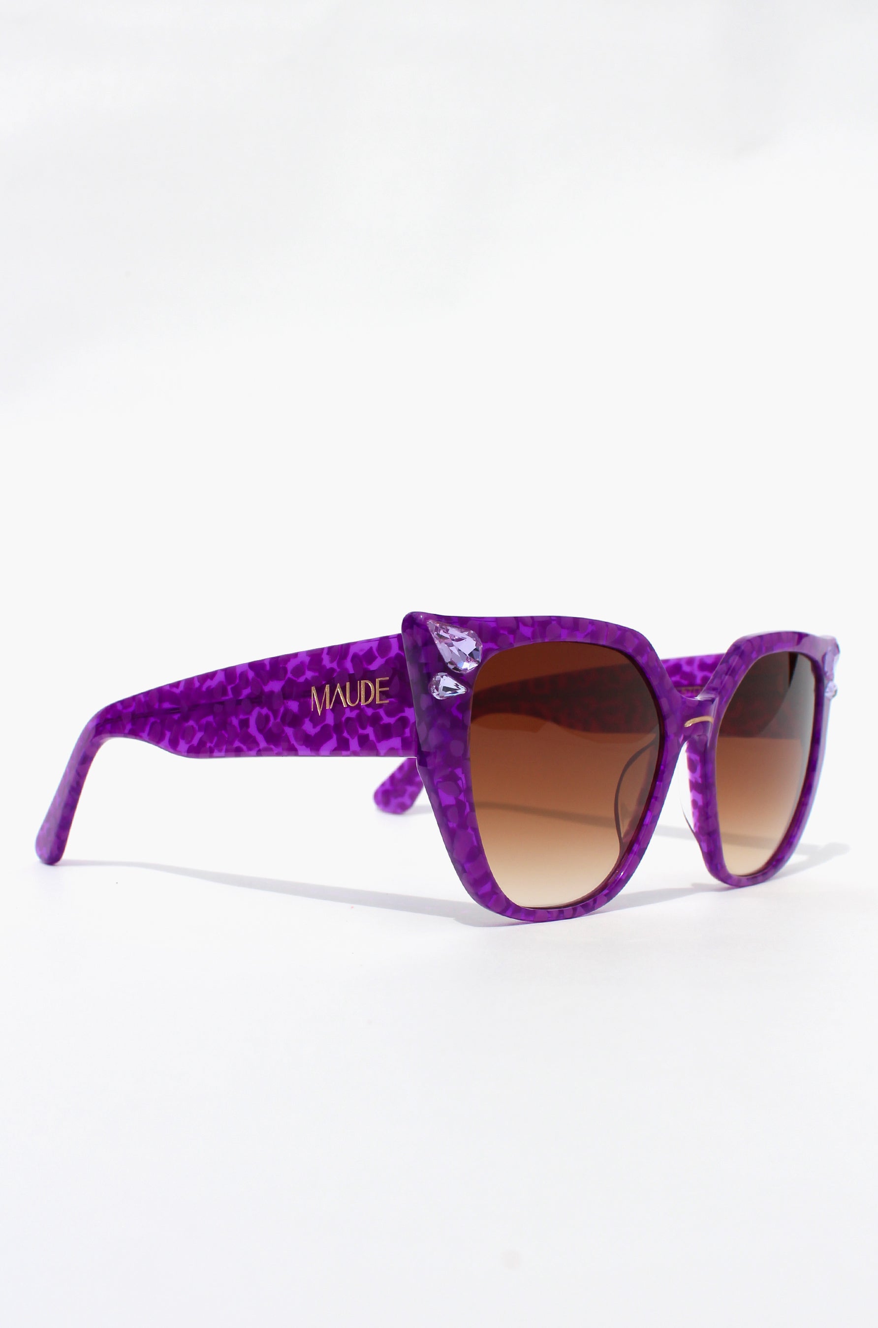 Octoplush ~ Purple dotted oversized rounded sunglasses with crystals detail