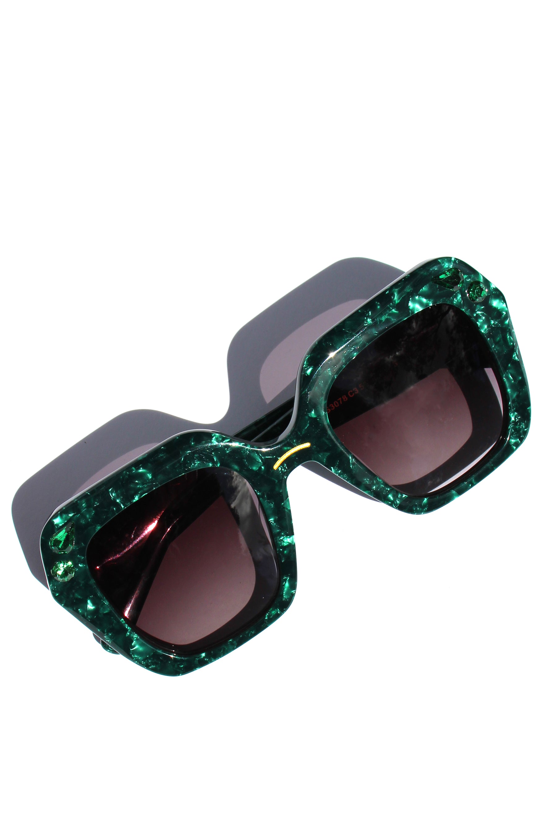 Paradise ~ Oversized oval sunglasses in emerald marble acetate with green crystal detailing