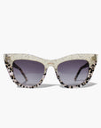 Queenie ~ Two-toned cat-eye sunglasses in gold glitter and translucent black polkadot acetate