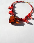 HEARTFLAME ~ Red crystal heart handmade necklace with red chandelier crystals, and rondelle crystals in shades of red