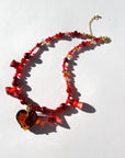 HEARTFLAME ~ Red crystal heart handmade necklace with red chandelier crystals, and rondelle crystals in shades of red