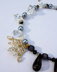 ROYALTY ~ Statement necklace with crystal crown centrepiece and faceted beads in crystal and black