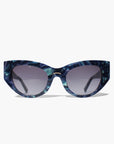 Saphira ~ Almond-shaped sunglasses in marbled blue shimmer acetate