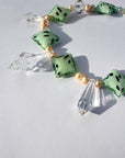 SEABELLE ~ Handmade statement necklace with glass Dalmatian beads, freshwater pearls and chandelier beads