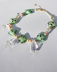 SEABELLE ~ Handmade statement necklace with glass Dalmatian beads, freshwater pearls and chandelier beads