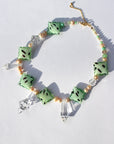 SEABELLE ~ Handmade statement necklace with glass Dalmatian beads, freshwater pearls and chandelier beads