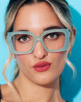 Starluxe Optical ~ Light blue glitter Square Glasses