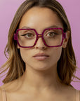 Heartstone ~ Oversized Square Optical Frames in Crimson Marble