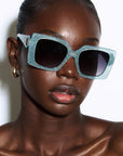 Starluxe ~ Light blue glitter Square Sunglasses