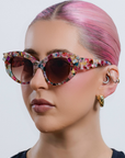 CALYPSO ~ Modern cateye sunglasses in a vibrant multicoloured acetate with crystal embellishments