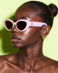 Dusklust ~ Oval shaped iridescent pink + lilac Sunglasses