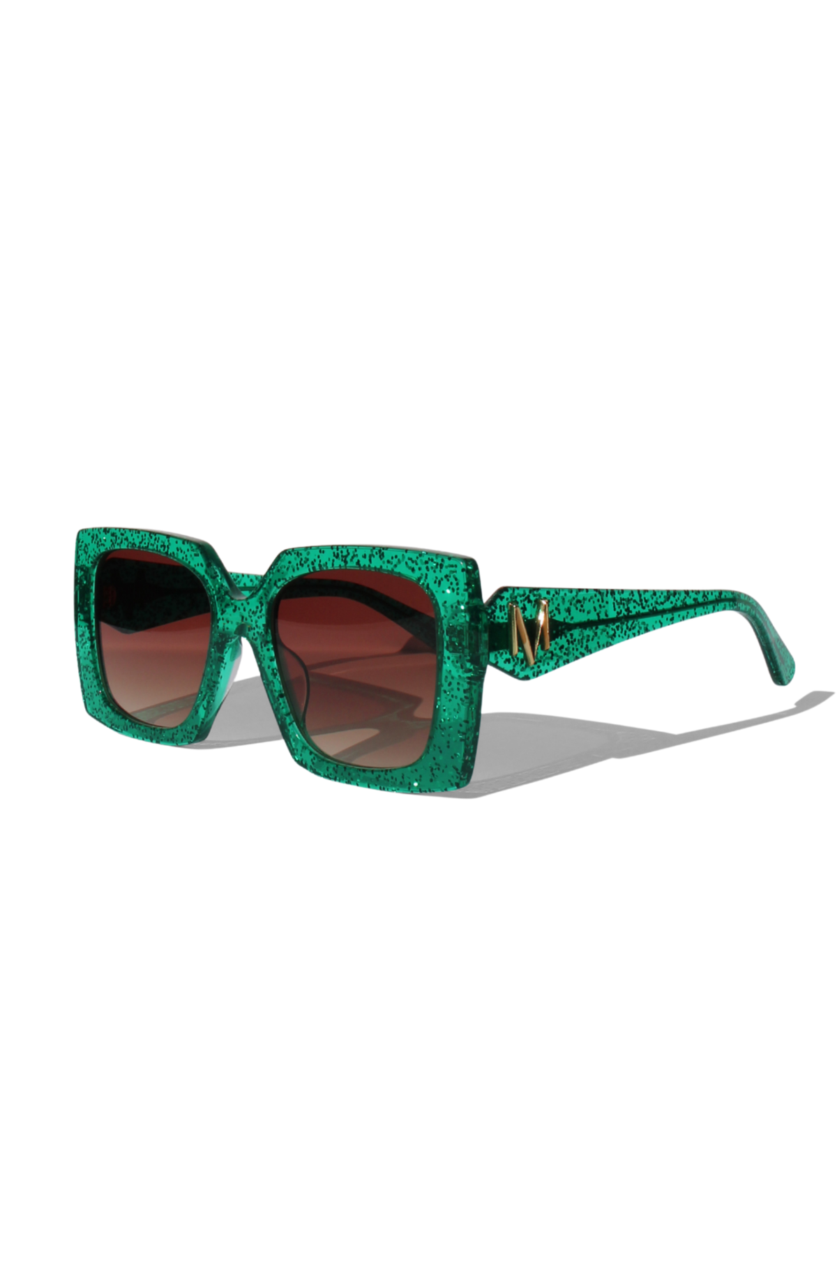 EMMARALDA ~ Square shaped sunglasses in shimmering glitter emerald green acetate