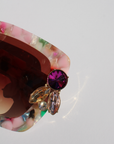 FUNFETTI ~ Oversized rounded square sunglasses in a multicoloured acetate with statement pink and honey crystals