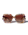 FUNFETTI ~ Oversized rounded square sunglasses in a multicoloured acetate with statement pink and honey crystals