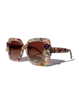 FUNFETTI ~ Oversized rounded square sunglasses in a multicoloured acetate with statement pink and honey crystals