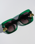 GEMERALD ~ Oversized rounded square sunglasses in a sumptuous emerald green acetate with statement crystal embellishments