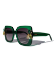 GEMERALD ~ Oversized rounded square sunglasses in a sumptuous emerald green acetate with statement crystal embellishments