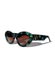 GLOWELLA ~ Oval shaped sunglasses in dark green with shimmering emerald tort
