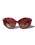 RUBEYE ~ Modern cateye sunglasses in a radiant marbled crimson acetate with crystal embellishments