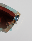 SKYSHINE ~ Oversized square sunglasses in a pale blue and shimmering apricot acetate with statement crystal embellishments
