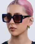 STARLETTE ~ Square shaped sunglasses in navy with shimmering silver glitter