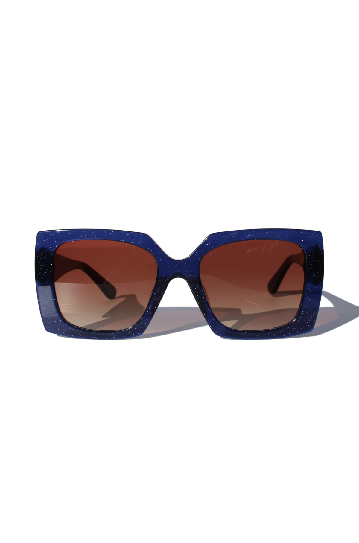STARLETTE ~ Square shaped sunglasses in navy with shimmering silver glitter