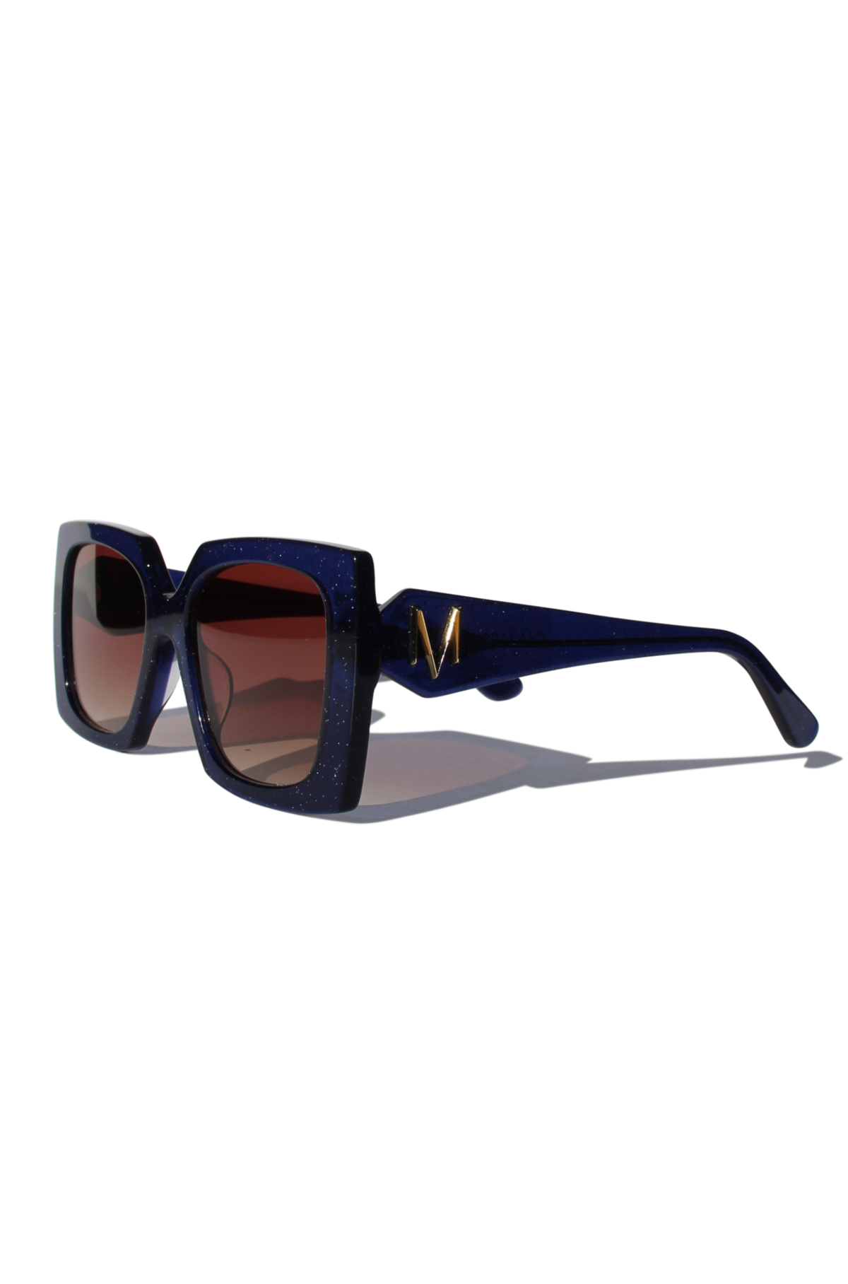 STARLETTE ~ Square shaped sunglasses in navy with shimmering silver glitter
