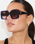 STARLETTE ~ Square shaped sunglasses in navy with shimmering silver glitter