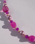 PLUMBPOP ~ Handmade statement necklace with crystal centrepiece, freshwater pearls, golden shadow rondelle crystal beads and various pink beads