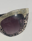 Queenie ~ Two-toned cat-eye sunglasses in gold glitter and translucent black polkadot acetate