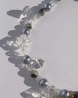 ROYALTY ~ Statement necklace with crystal crown centrepiece and faceted beads in crystal and black