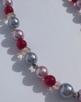 BLUSHBELLE ~Handmade statement necklace with carnelion beads, pale pink and lilac coloured pearlescent beads