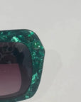 Paradise ~ Oversized oval sunglasses in emerald marble acetate with green crystal detailing