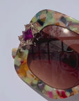 Floria ~ Medium sized square sunglasses in multi acetate with bright crystal flower details