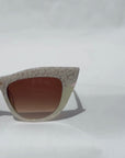 Shell ~ Two-tone cat-eye sunglasses in white bubble print and mother of pearl acetate
