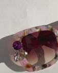 FUNFETTI ~ Oversized rounded square sunglasses in a multicoloured acetate with statement pink and honey crystals