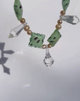 SEABELLE ~ Handmade statement necklace with glass Dalmatian beads, freshwater pearls and chandelier beads
