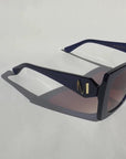 STARLETTE ~ Square shaped sunglasses in navy with shimmering silver glitter