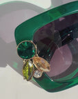 GEMERALD ~ Oversized rounded square sunglasses in a sumptuous emerald green acetate with statement crystal embellishments