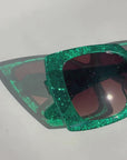 EMMARALDA ~ Square shaped sunglasses in shimmering glitter emerald green acetate